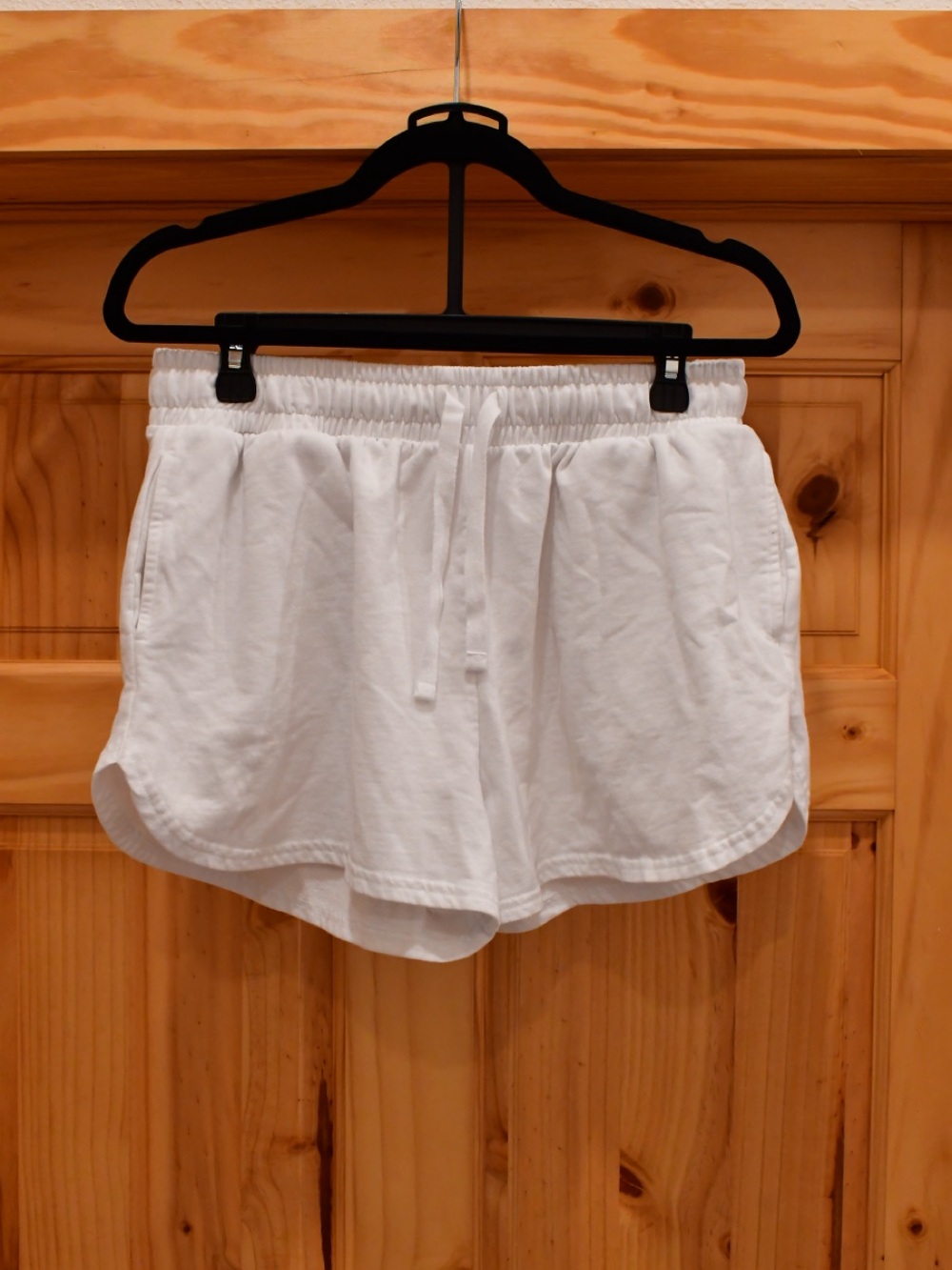 Women's White Athletic Lounge Shorts with Drawstring L
